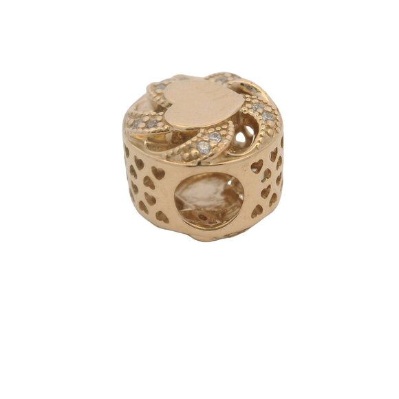 Pandora 14kt Yellow Gold CZ Cubic Zirconia Ribbon Heart Spacer Slider Charm - Picture 4 of 5